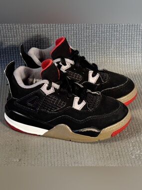 Nike Air Jordan 4 IV Retro TD Bred Black Red Shoes BQ7670-060 Toddler Size 9C